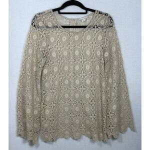 Womens M Cream Crochet Lace Floral Lagenlook Fairycore Chic Whimsy goth EUC